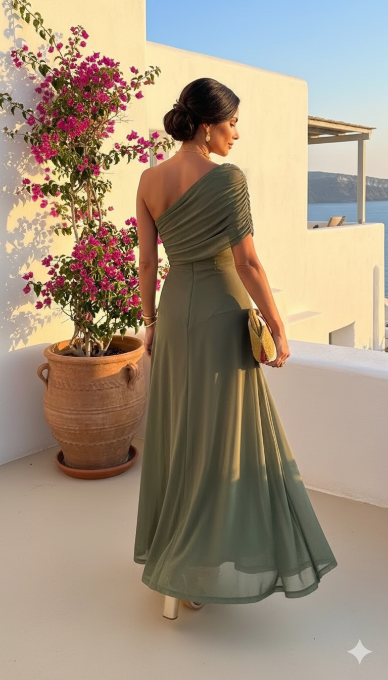Women's Flowing Wide Dress - Natural Elegance for Day and Night
