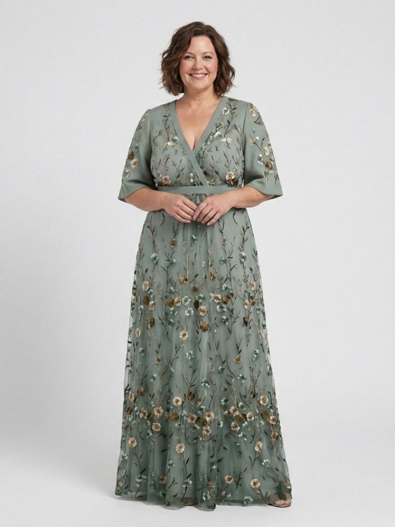 Women's Embroidered V-Neck Maxi Dress - Effortless Elegance