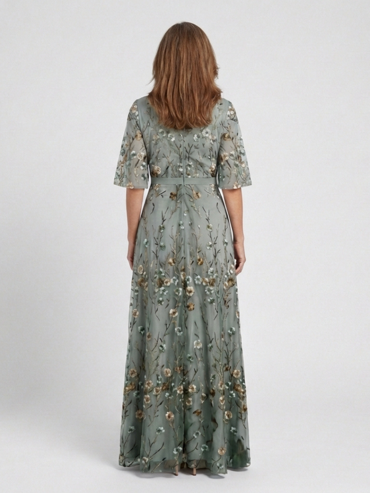 Women's Embroidered V-Neck Maxi Dress - Effortless Elegance