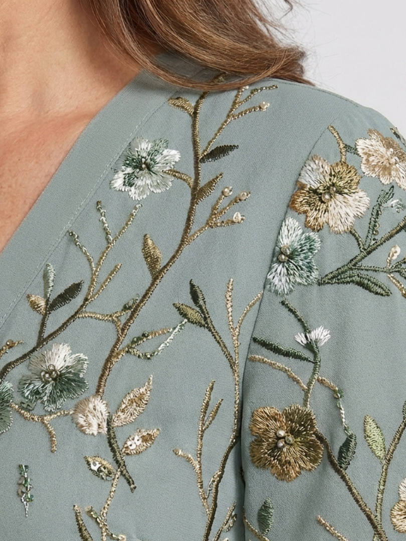 Women's Embroidered V-Neck Maxi Dress - Effortless Elegance