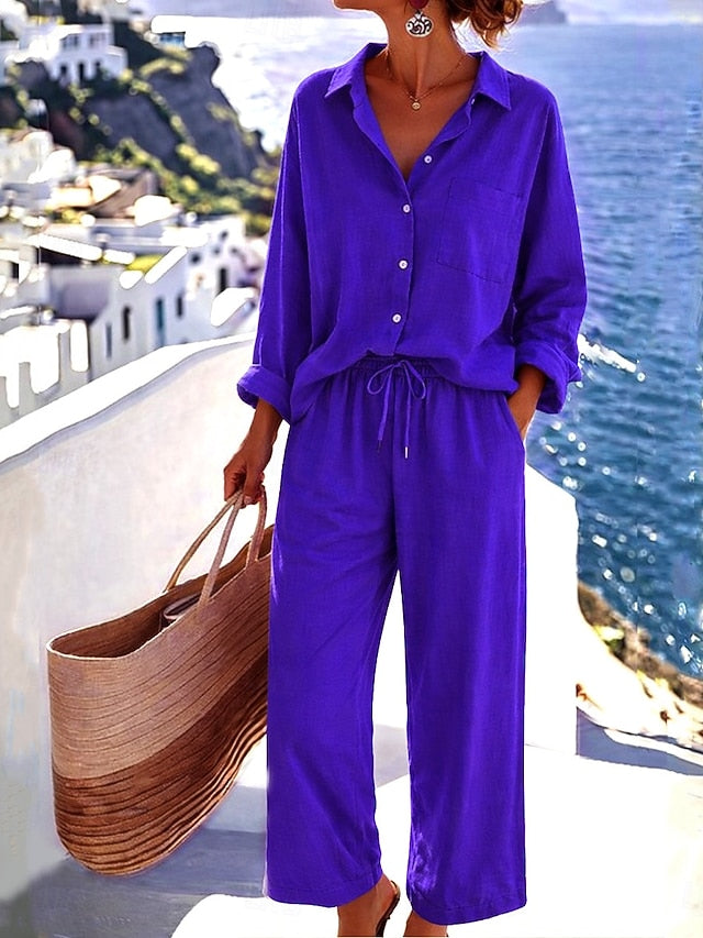 Women's Two-Piece Bolero Top and Pants Set - Effortless Streetwear