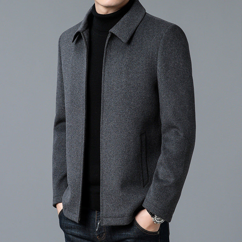 Men's Wool-Blend Jacket – Lined Zip-Up Layer for City & Travel