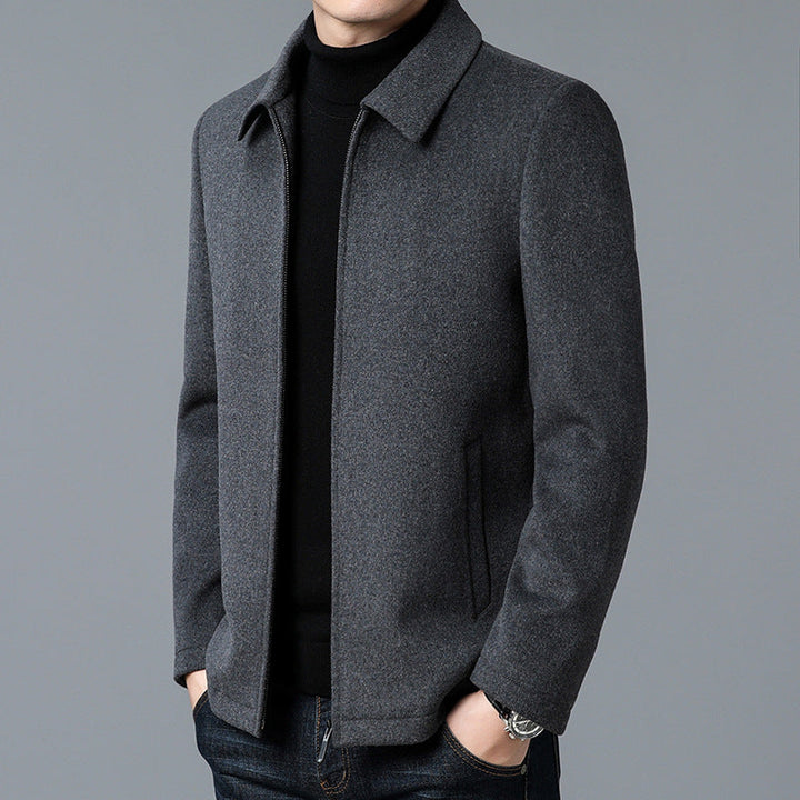 Men's Wool-Blend Jacket – Lined Zip-Up Layer for City & Travel