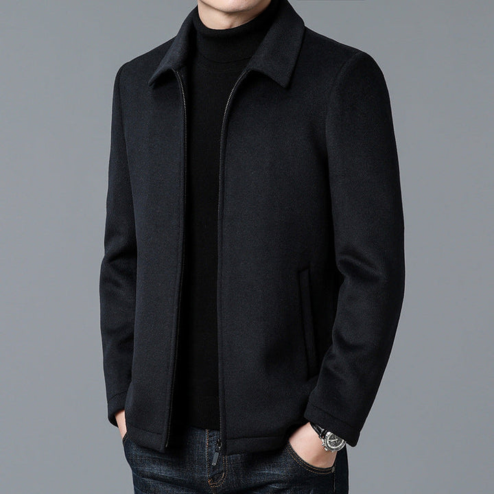 Men's Wool-Blend Jacket – Lined Zip-Up Layer for City & Travel