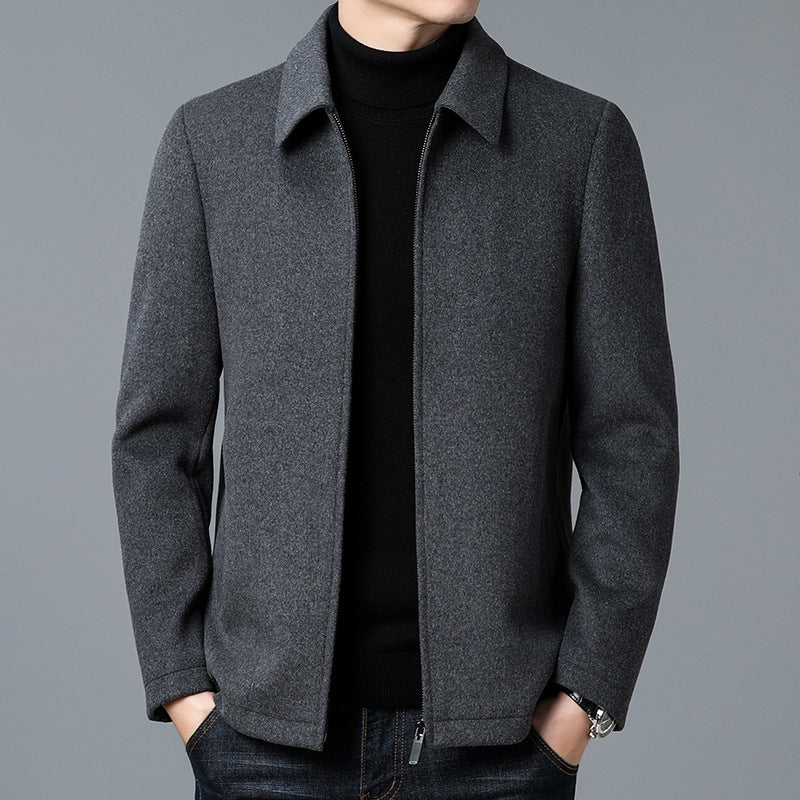 Men's Wool-Blend Jacket – Lined Zip-Up Layer for City & Travel
