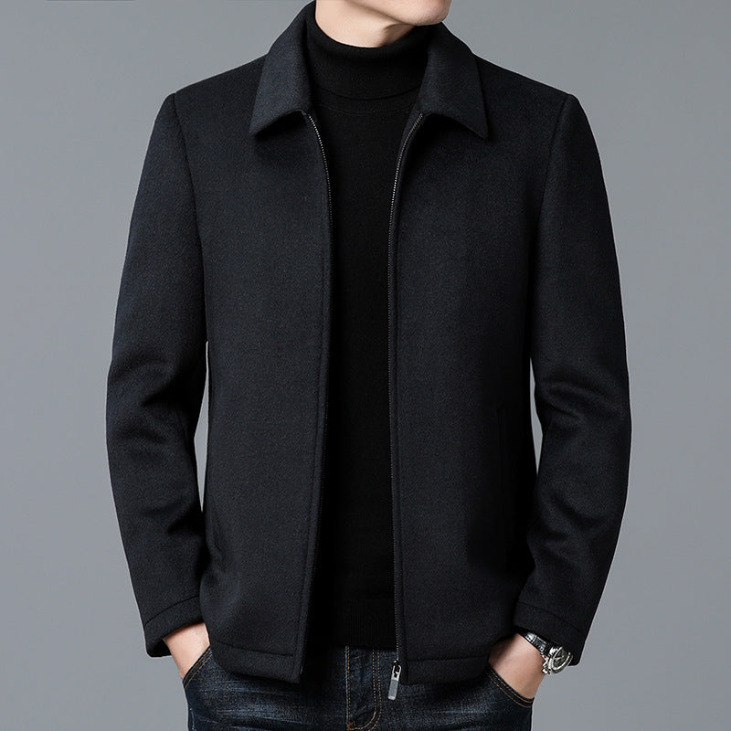 Men's Wool-Blend Jacket – Lined Zip-Up Layer for City & Travel