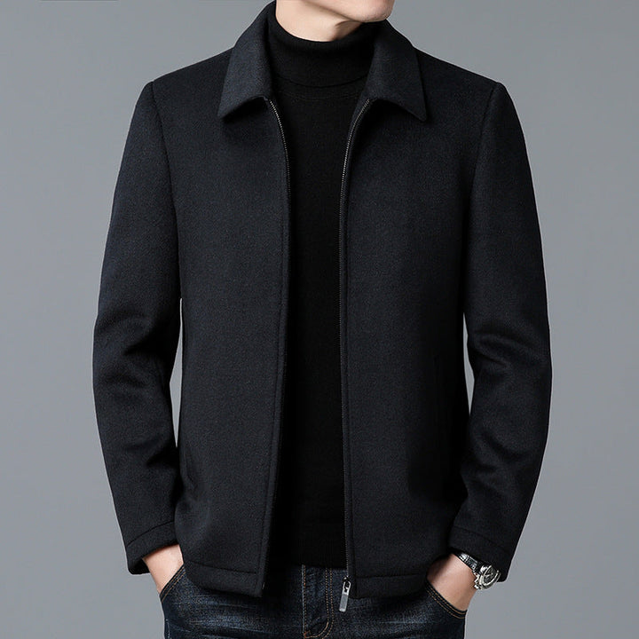 Men's Wool-Blend Jacket – Lined Zip-Up Layer for City & Travel