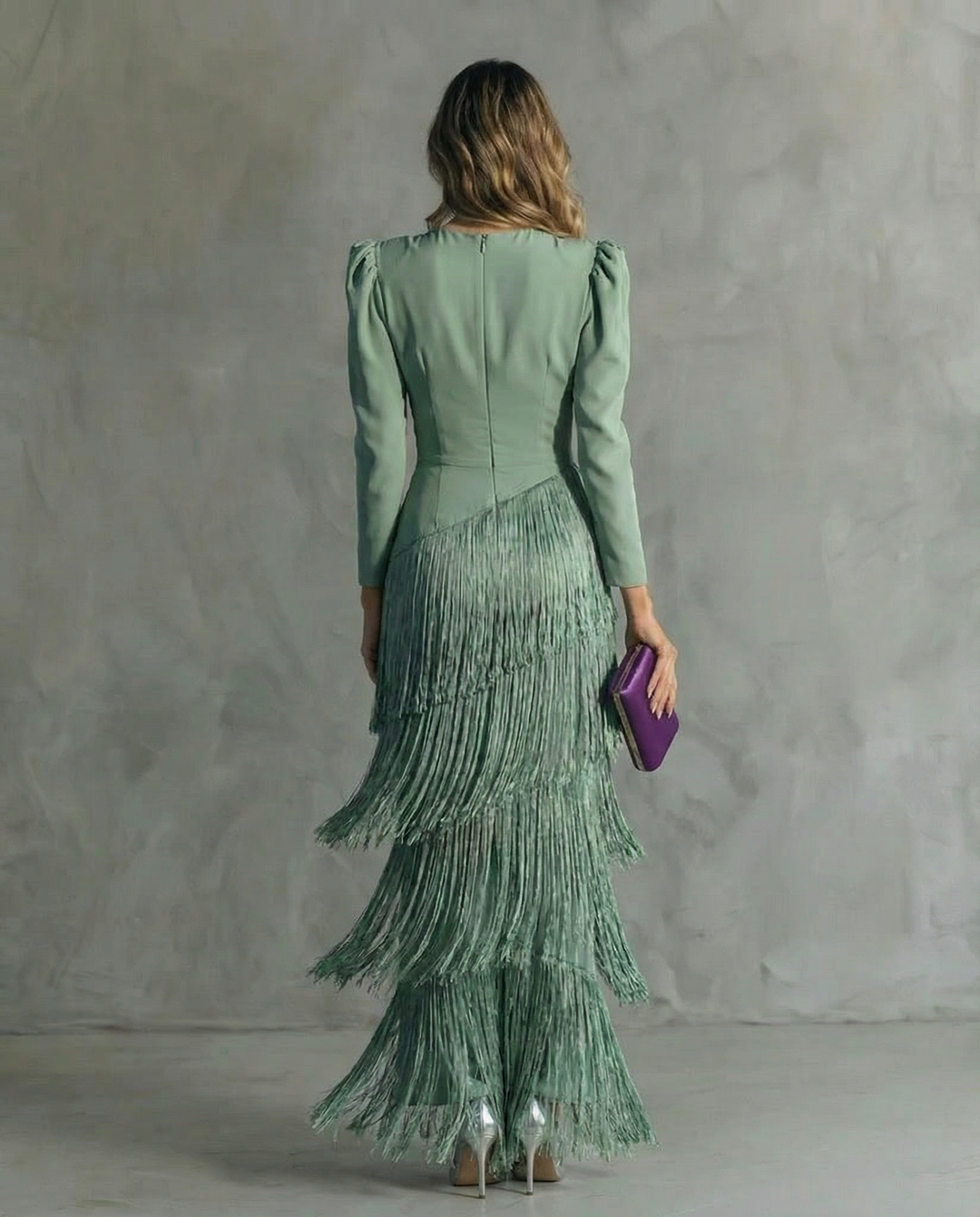 Women's Elegant Fringe Sleeve Midi Dress - Special Occasion