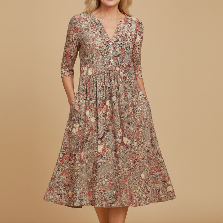 Women's V-Neck Midi Dress – Elegant Day-to-Evening