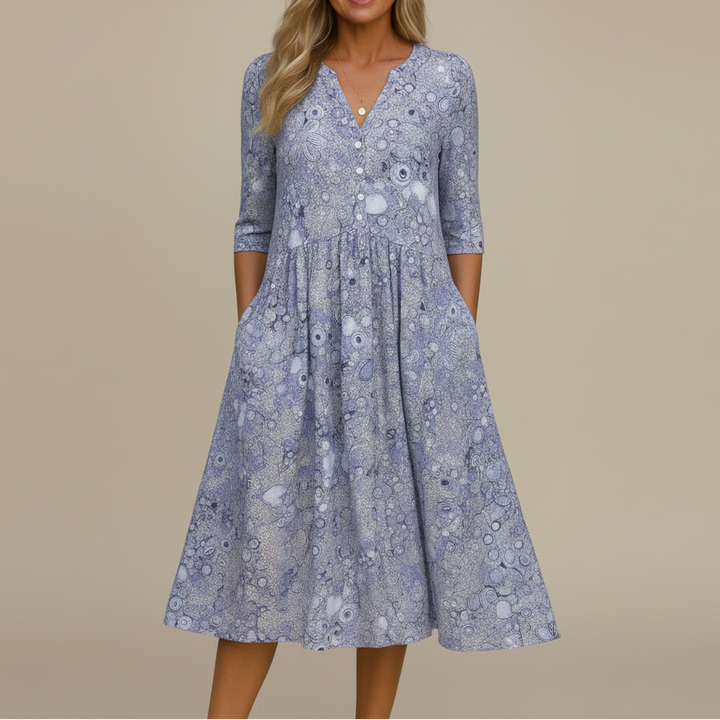 Women's V-Neck Midi Dress – Elegant Day-to-Evening