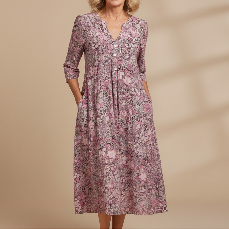 Women's V-Neck Midi Dress – Elegant Day-to-Evening