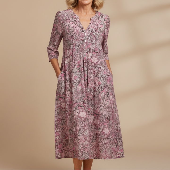 Women's V-Neck Midi Dress – Elegant Day-to-Evening