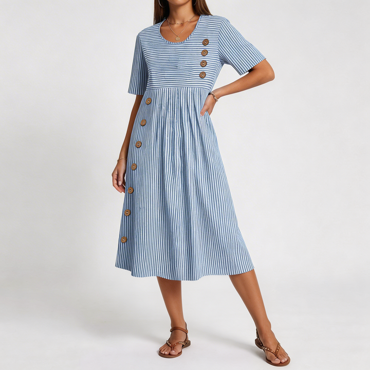 Women's Fine Stripe Midi Dress - Breathable Summer Comfort