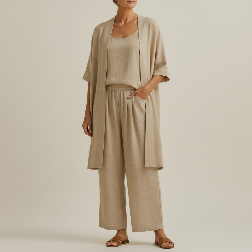 Women's Linen & Cotton Three-Piece Set - Effortless Minimalist