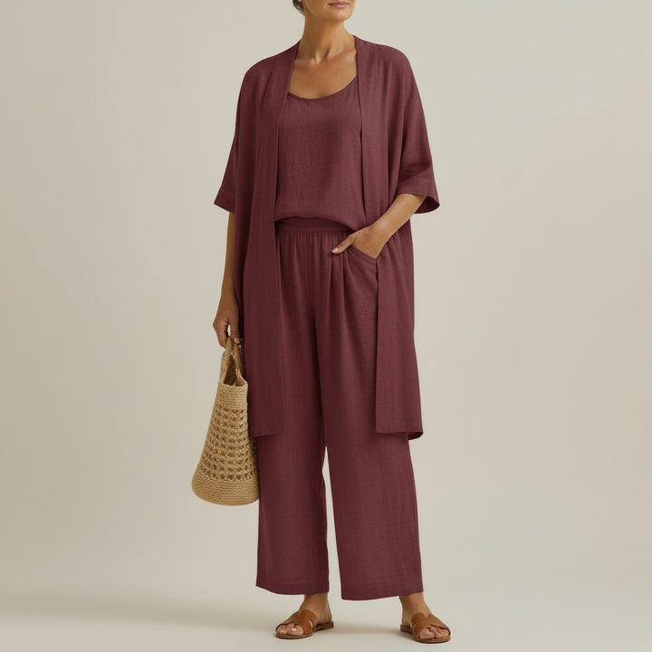 Women's Linen & Cotton Three-Piece Set - Effortless Minimalist