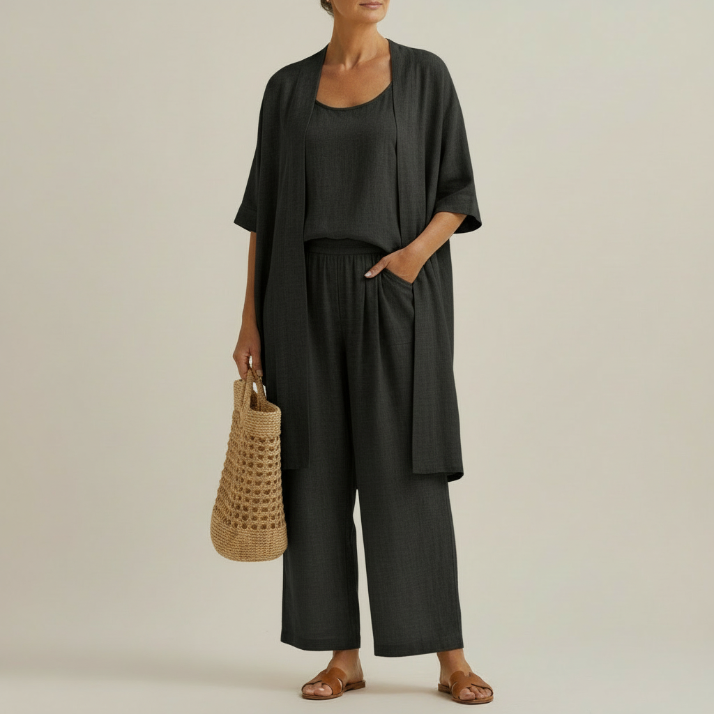 Women's Linen & Cotton Three-Piece Set - Effortless Minimalist