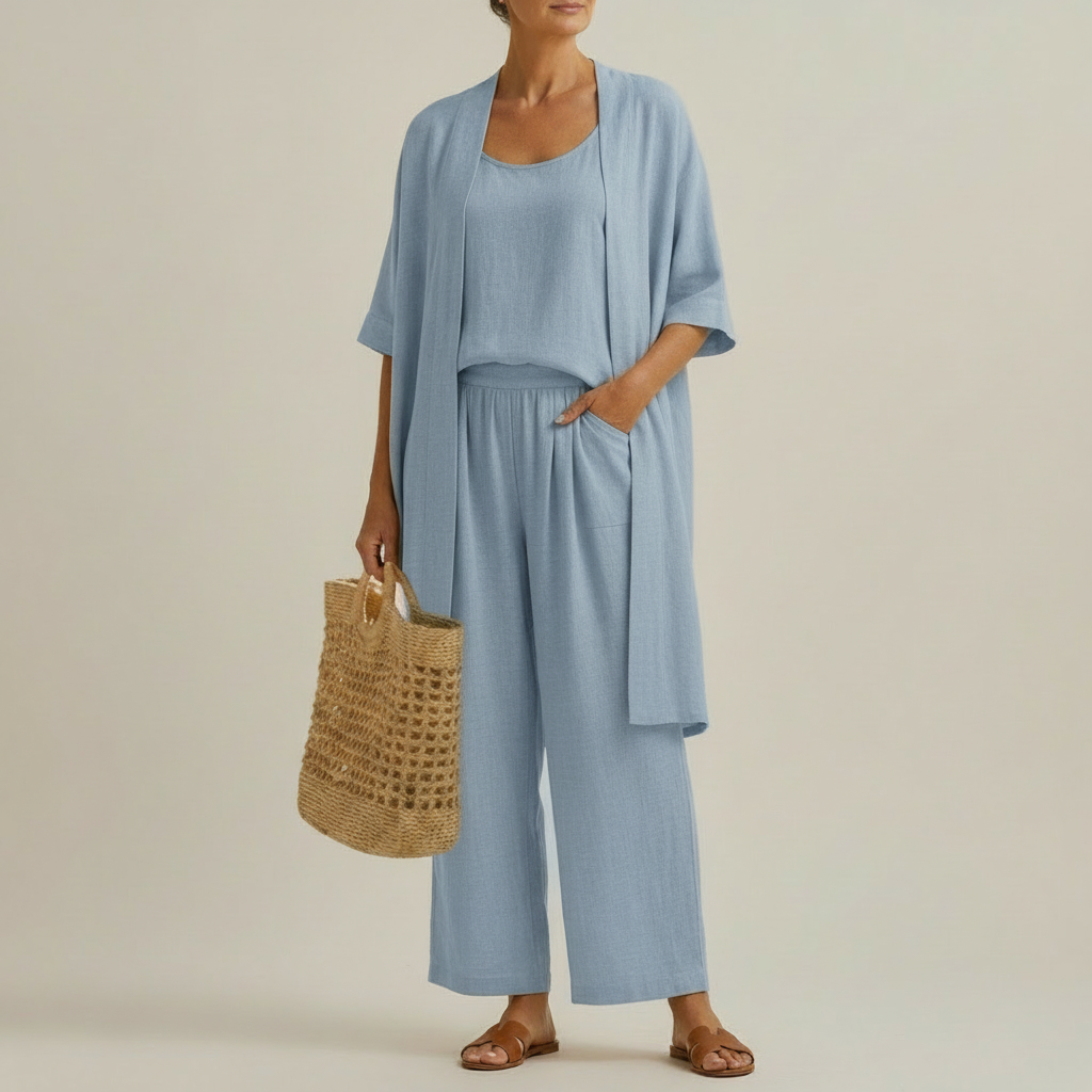 Women's Linen & Cotton Three-Piece Set - Effortless Minimalist