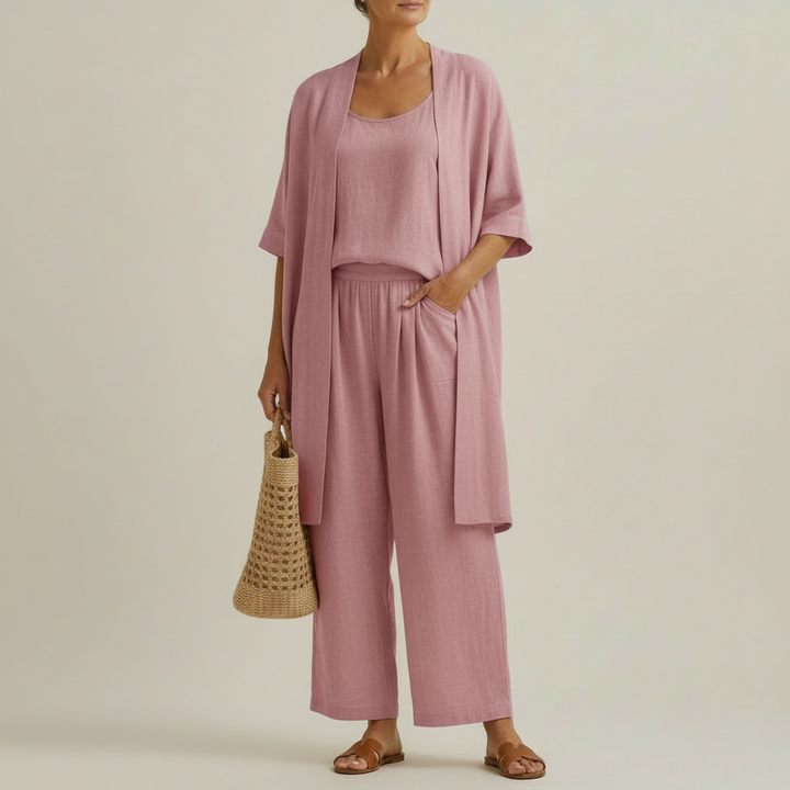 Women's Linen & Cotton Three-Piece Set - Effortless Minimalist