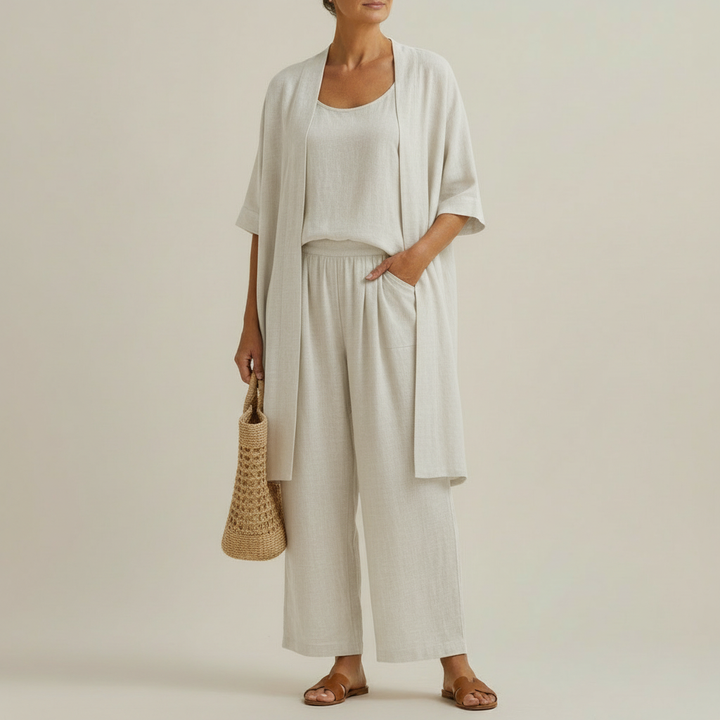 Women's Linen & Cotton Three-Piece Set - Effortless Minimalist