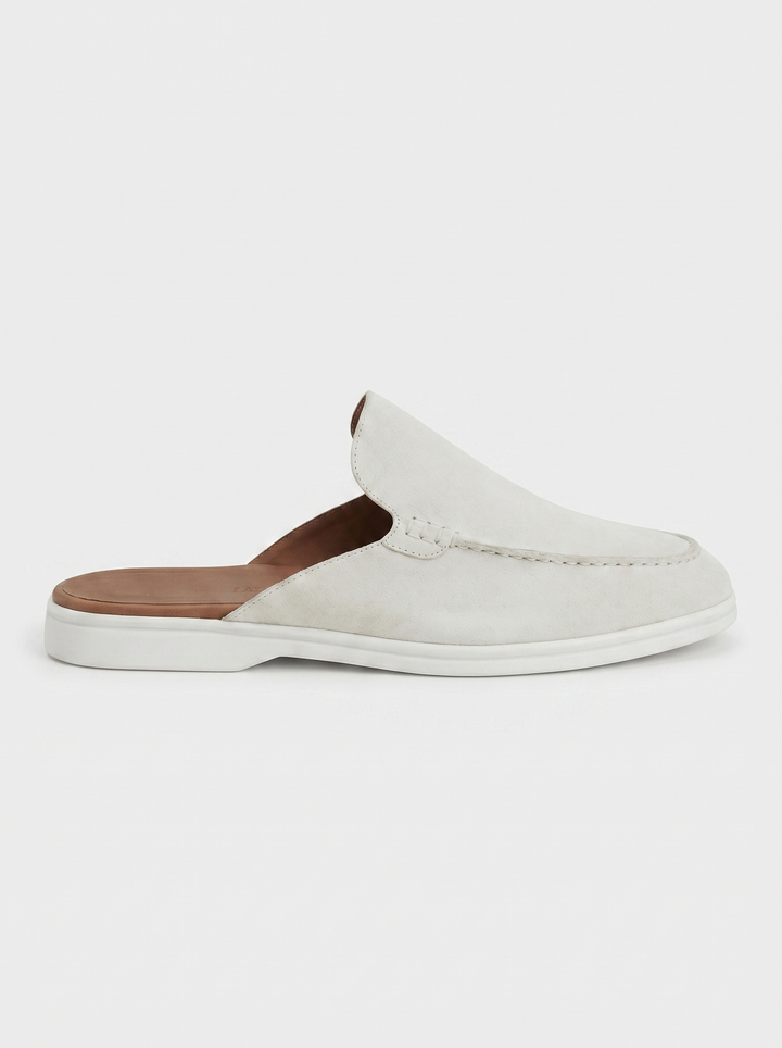 Men's Leather Slip-On Mules – Yacht Loafers – White