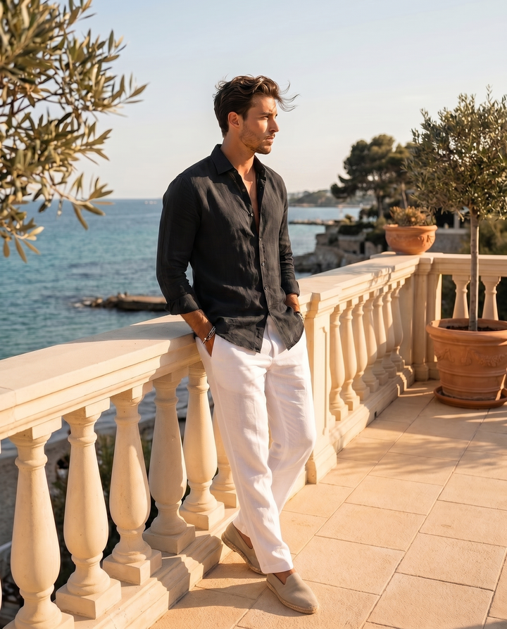 Riviera summer shirt in black, terrace