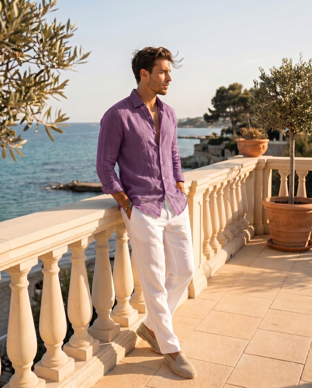 Riviera summer shirt in purple, terrace