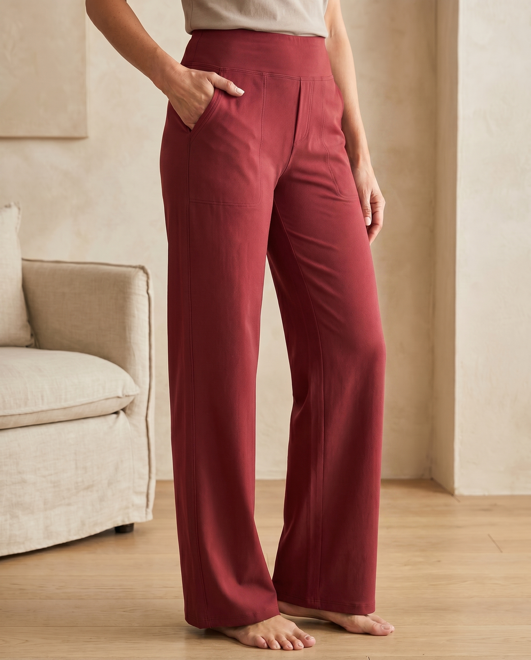 Sanne High-Waist Stretch Trousers in Red — Aldridge & Hart