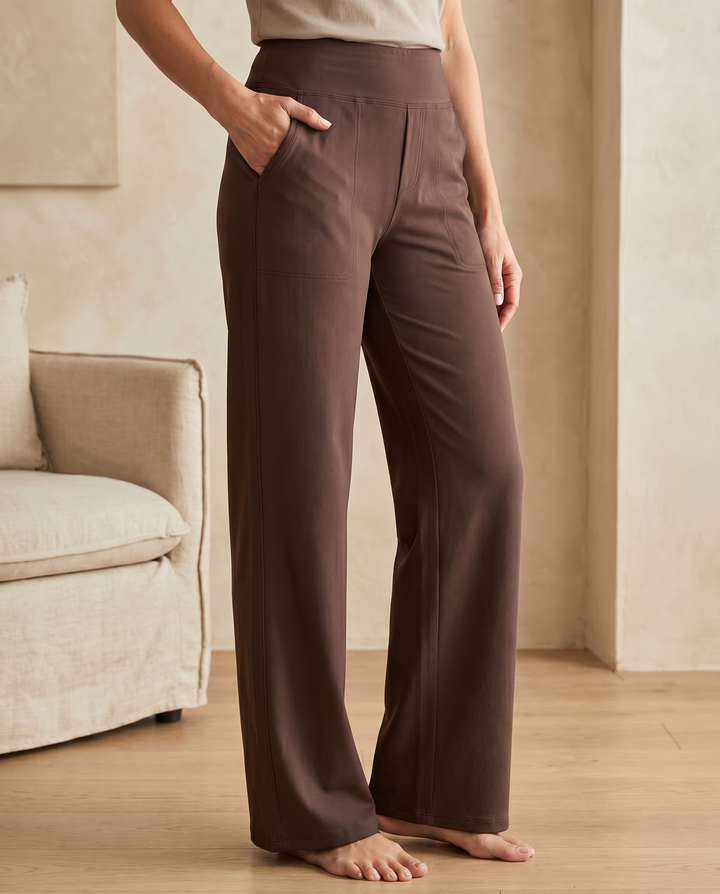 Sanne High-Waist Stretch Trousers in Dark Brown — Aldridge & Hart