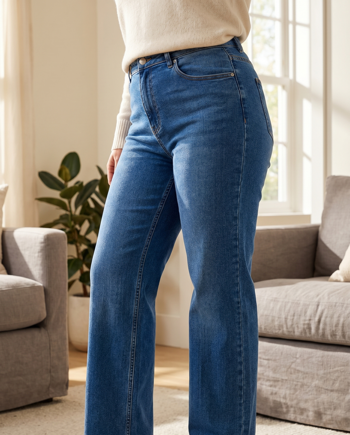 Sapphire blue wide-leg shaping jeans, front