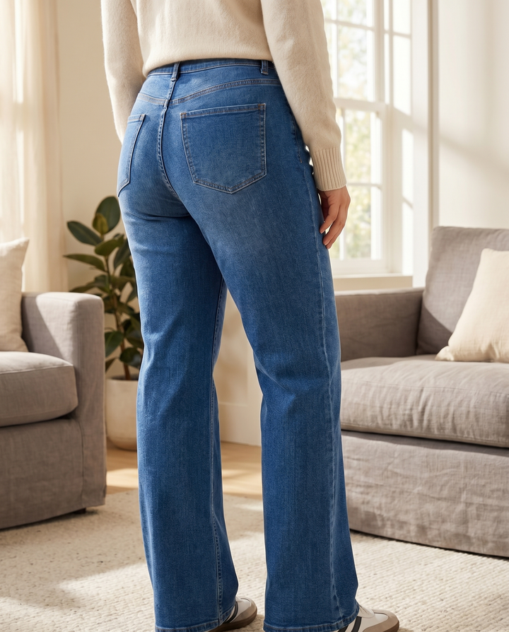 Wide-leg shaping jeans, back view
