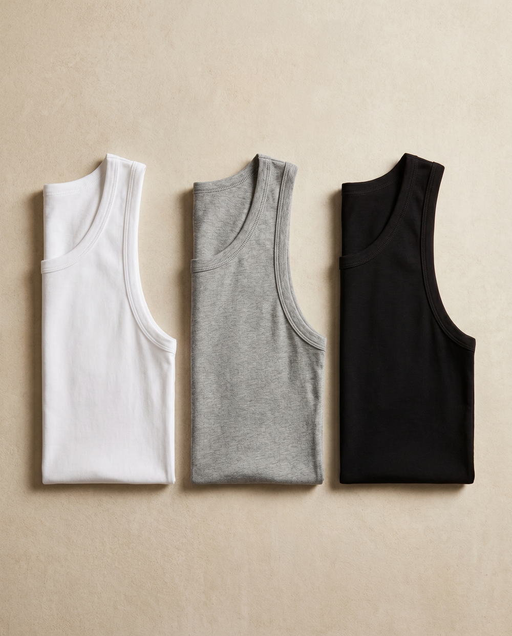 Fitted Cotton Vest 3-Pack - Black White Grey folded three-pack