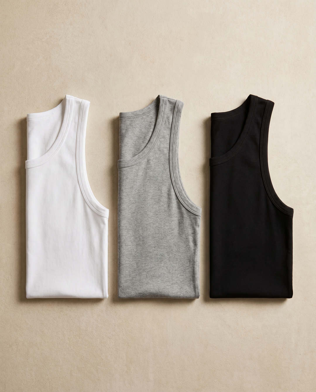 Fitted Cotton Vest 3-Pack - Black White Grey folded three-pack
