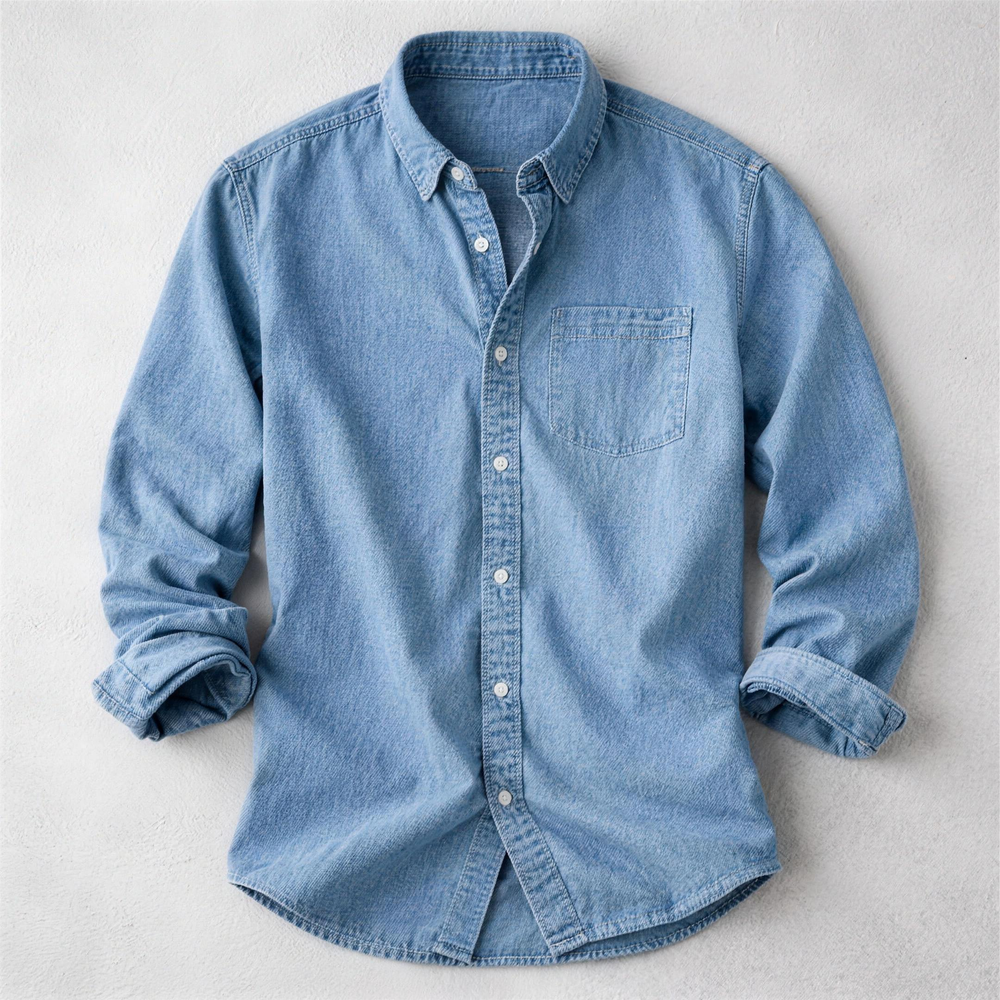 Men's Cotton Casual Shirt – Vintage-Washed Long-Sleeve Everyday Shirt