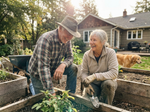 Active older couple gardening