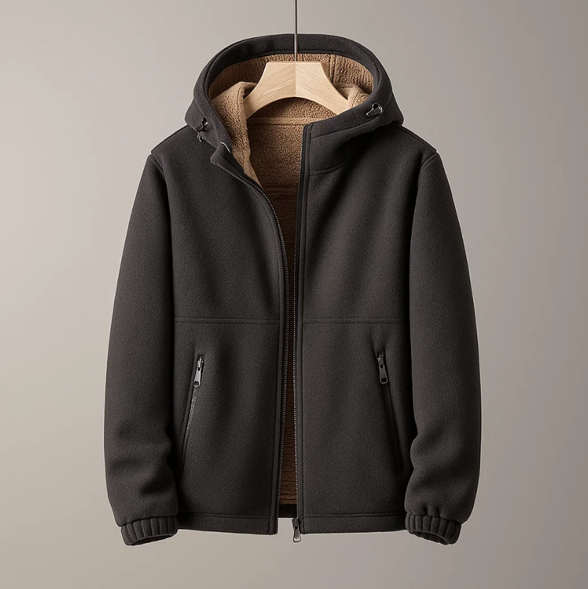 Men's Wool-Blend Hoodie – Sherpa-Lined Full-Zip for Cold Days