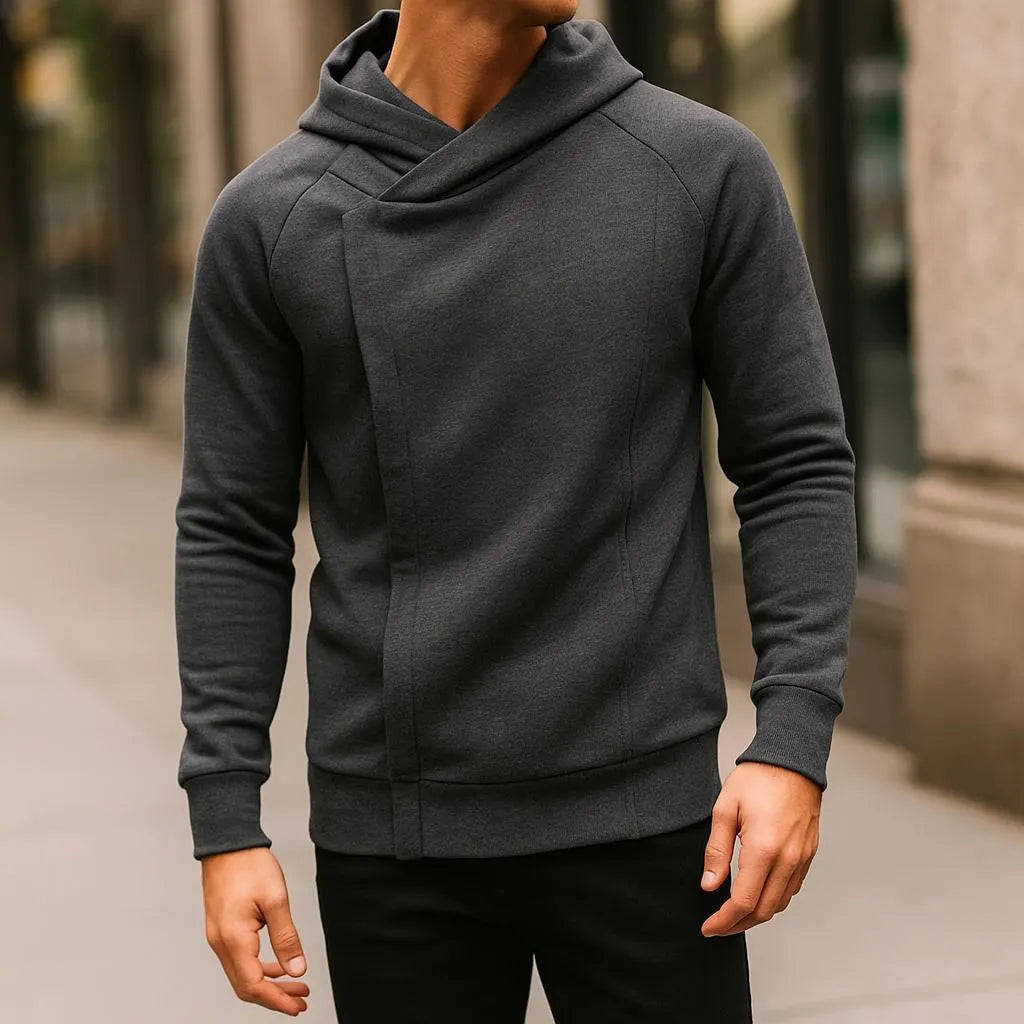 Men's Cotton-Blend Crossover Hoodie – Midweight Fleece Pullover