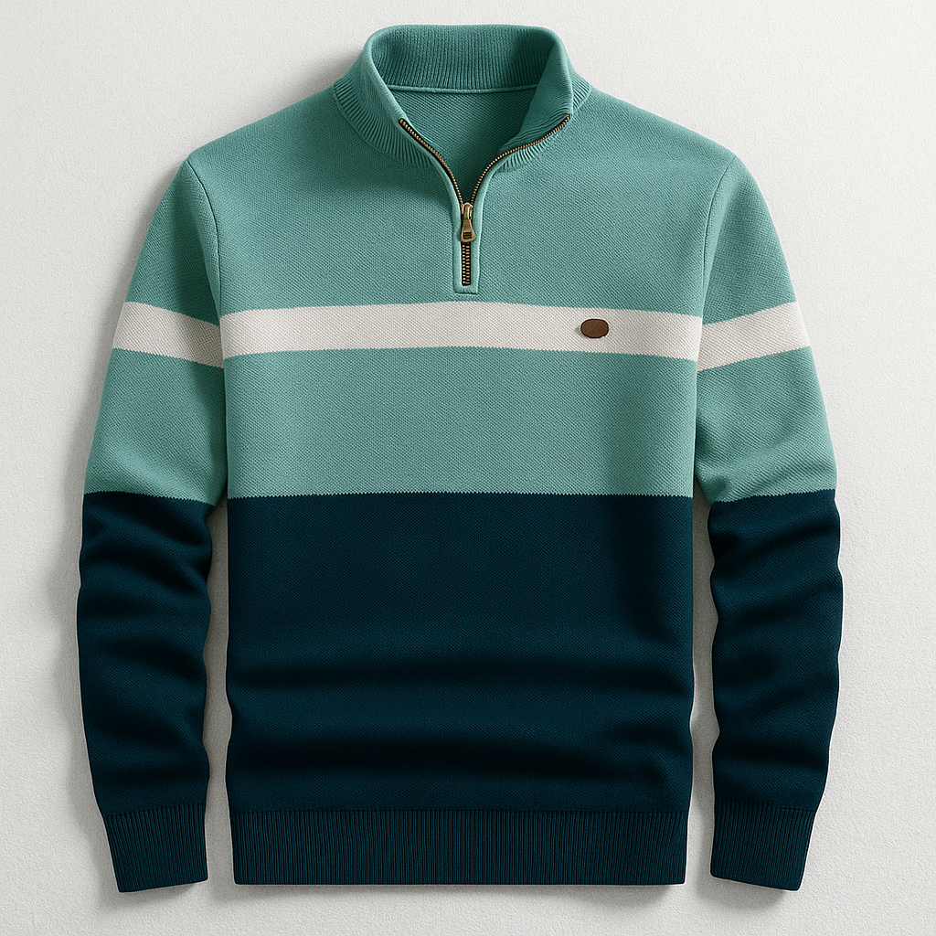 Men's Quarter-Zip Pullover – Colour-Block Cotton Jumper