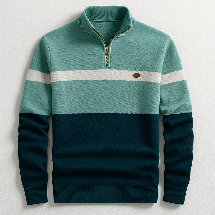 Men's Quarter-Zip Pullover – Colour-Block Cotton Jumper