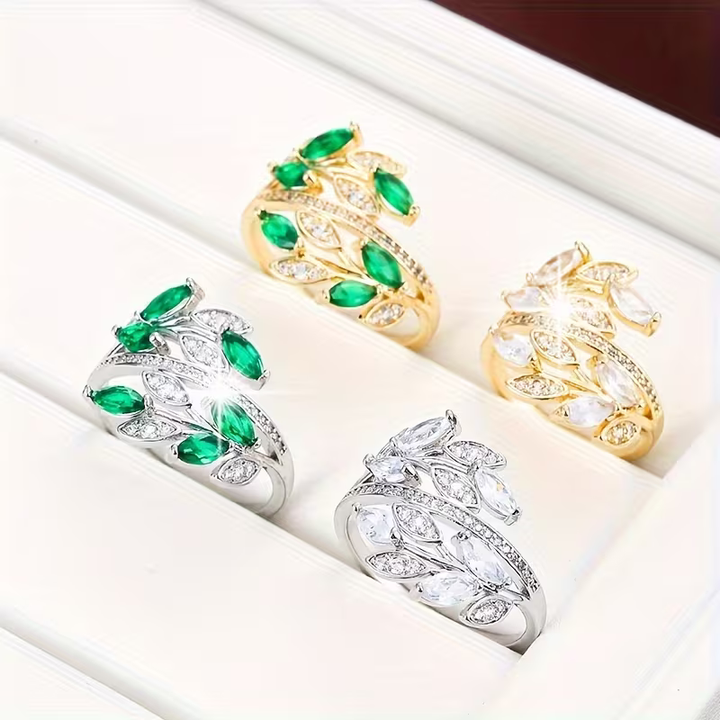 Women's Gold-Plated Emerald Green Zirconia Ring - Olive Garden