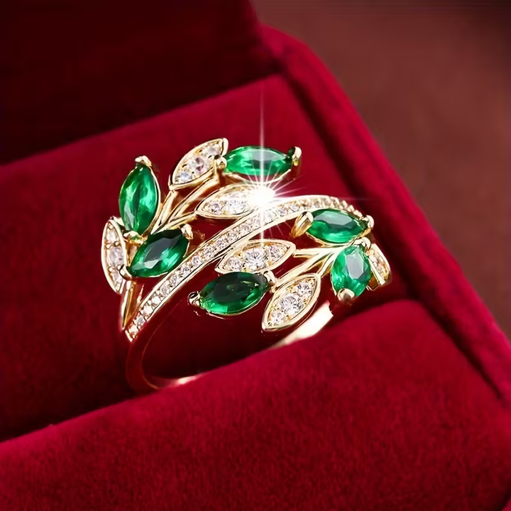 Women's Gold-Plated Emerald Green Zirconia Ring - Olive Garden