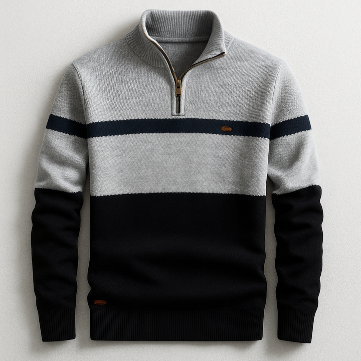 Men's Quarter-Zip Pullover – Colour-Block Cotton Jumper