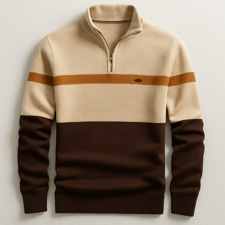 Men's Quarter-Zip Pullover – Colour-Block Cotton Jumper