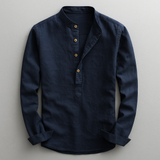 Men's Linen Blend Henley Shirt – Mandarin Collar Summer Top