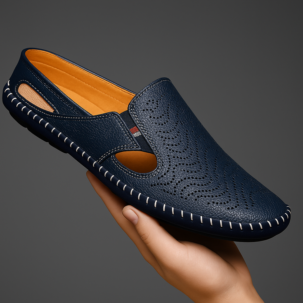 Men's Perforated Leather Driving Sandals – Breathable Summer Pair