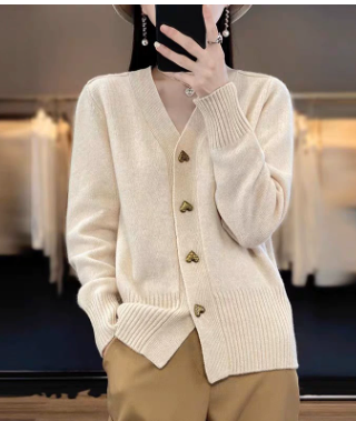 Women's Heart Button V-Neck Cardigan - Charming Everyday Layer
