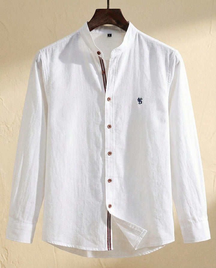 Men's Cotton Band Collar Shirt – Grandad Collar Casual Shirt