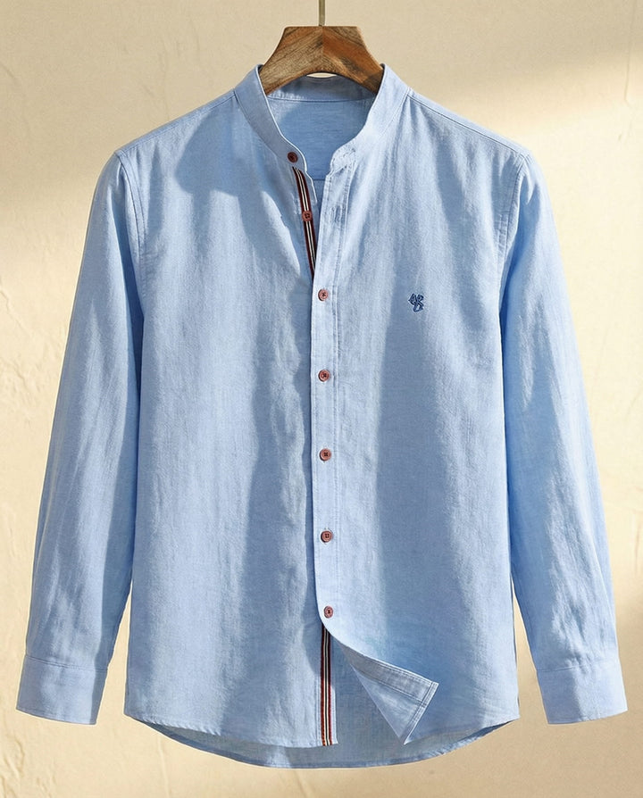 Men's Cotton Band Collar Shirt – Grandad Collar Casual Shirt