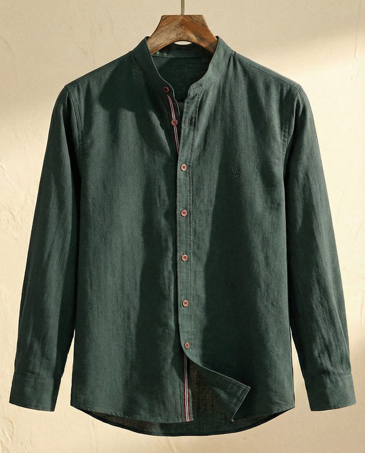 Men's Cotton Band Collar Shirt – Grandad Collar Casual Shirt