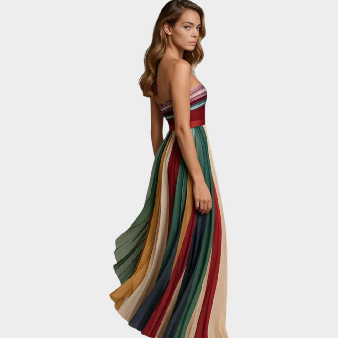 Women's Pleated Strapless Maxi Dress - For Summer Events & Evenings
