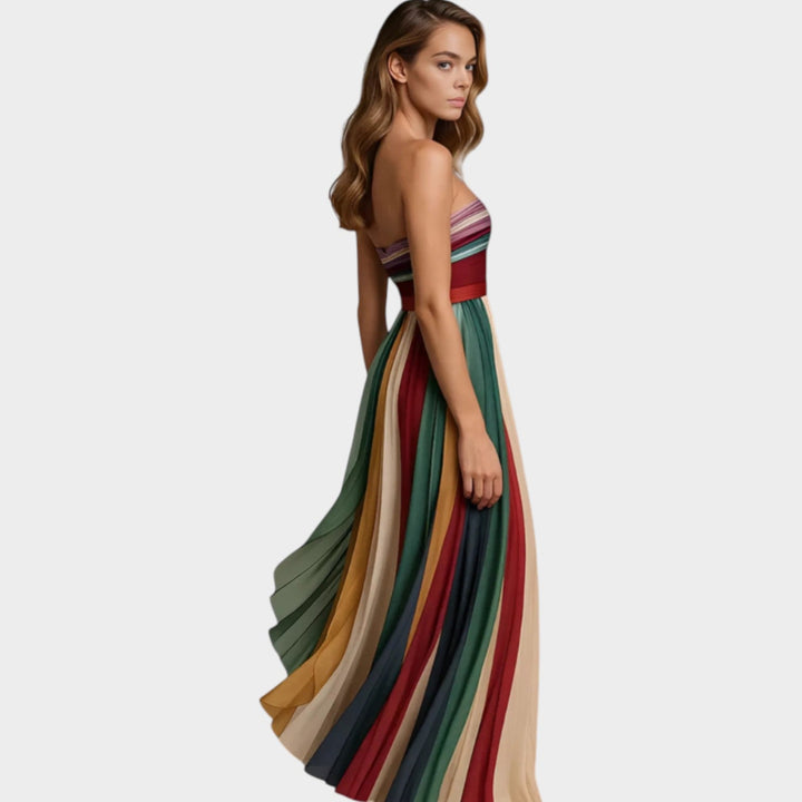 Women's Pleated Strapless Maxi Dress - For Summer Events & Evenings